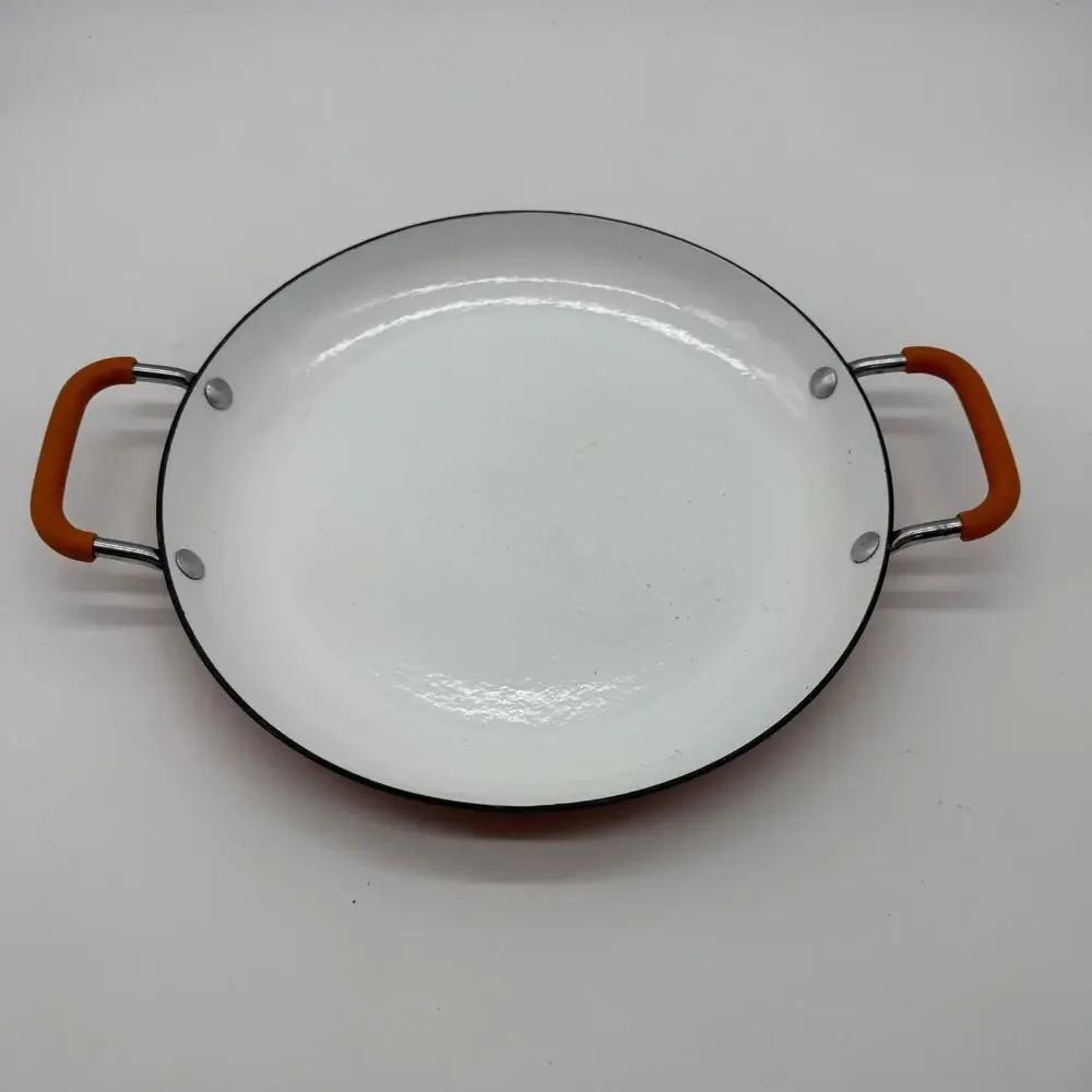 Denmark Cast Iron Light Enameled Paella Pan Ceramic Induction Orange 12